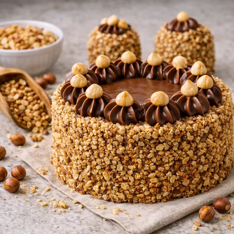 Hazelnut crumb coatings for patisserie illustration